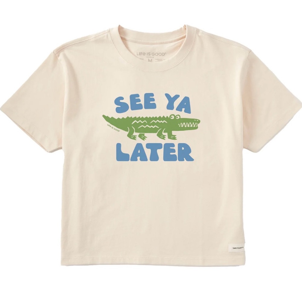 Life Is Good Cream Tee with Green and Blue Alligator Print